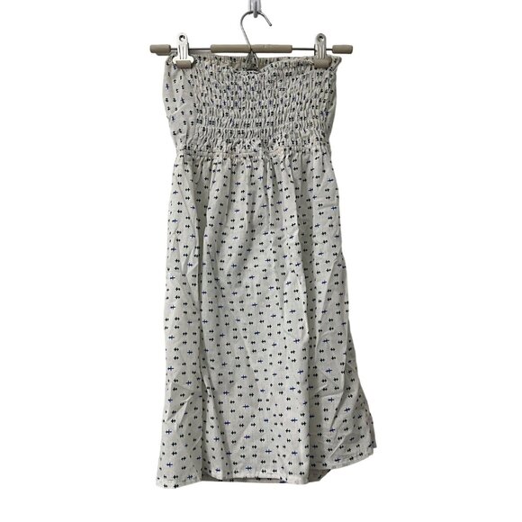 Urban Renewal Ivory Blue Pattern Strapless Upcycled Vintage Cotton Dress Small - Picture 3 of 4